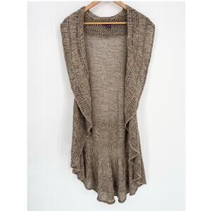 Beverly Drive Brown Gold Knit Asymmetrical Long Open Front Cardigan Vest Size 1X